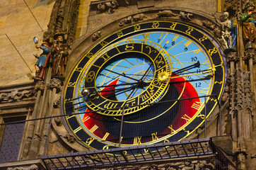 Fototapeta na wymiar Prague Astronomical Clock, or Orloj on Old Town Hall in Prague, Czech Republic. Astronomical dial