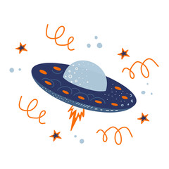 Vector illustration of a hand drawing of a ufo spacecraft on the theme of space