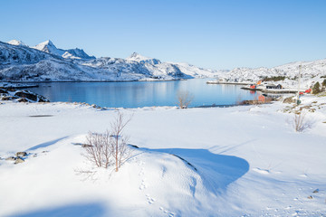 Lofoten islands in Norway during a beautiful winter day