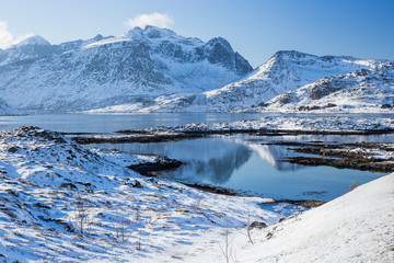 Lofoten islands in Norway during a beautiful winter day