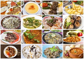 Traditional delicious Turkish foods various collage concept photo.