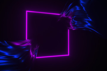 Fototapeta na wymiar Neon glowing frame on flowing silk background 3d illustration