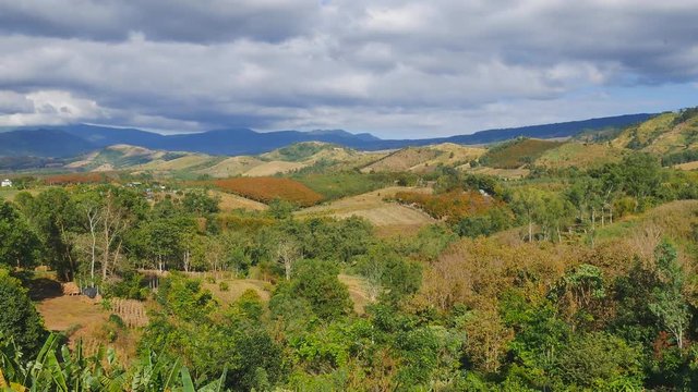 Landscape and panning view of mountain and cloudy sky in Thailand