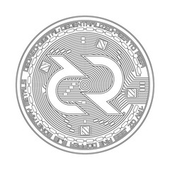 Crypto currency black coin with black decred symbol on obverse isolated on white background. Vector illustration. Use for logos, print products, page and web decor or other design.