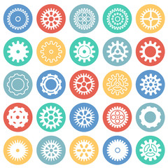 Fototapeta na wymiar Gear icons set on color circles background for graphic and web design, Modern simple vector sign. Internet concept. Trendy symbol for website design web button or mobile app
