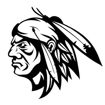 american indian chief logo, indian face logo, indian chief logo in black and white, vector graphics to design