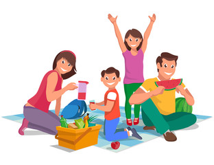 happy family on a picnic, design element, vector graphics to design
