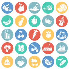 Healthy food icons on color circles white background for graphic and web design, Modern simple vector sign. Internet concept. Trendy symbol for website design web button or mobile app