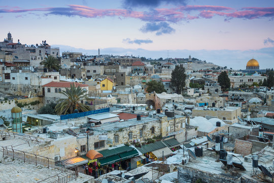 View over Muslim Quarter towards Dome of the Rock, Jerusalem, Israel