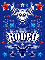 Rodeo Poster Elements, Bull, Rope and American stars vector set