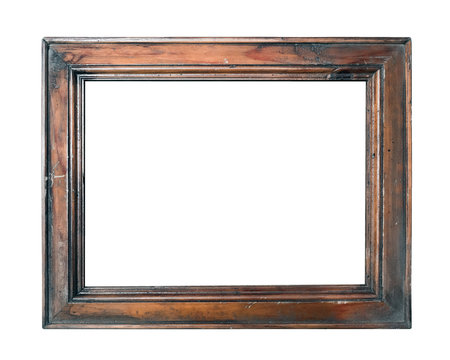 empty vintage brown photo picture frame isolated on white background closeup