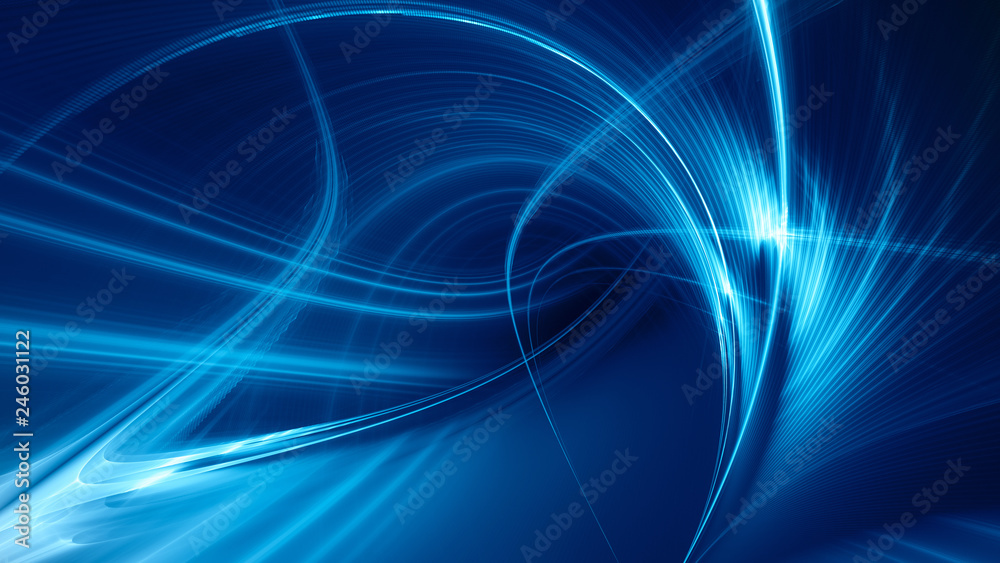 Wall mural abstract blue on black background texture. dynamic curves ands blurs pattern. detailed fractal graph