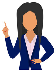 Business woman pointing up isolated on white background. Vector illustration