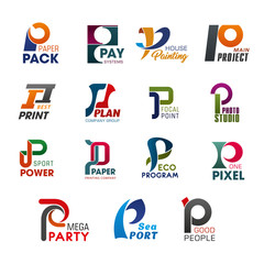Icons and signs with letter P of abstract design