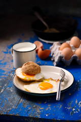 Breakfast  fried Eggs with buns and cheese