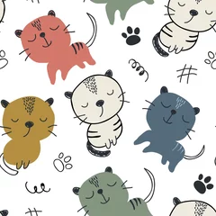 Fototapete Katzen nahtloses Muster mit süßen Katzen. Vektor-Illustration für Textilien, Stoff.