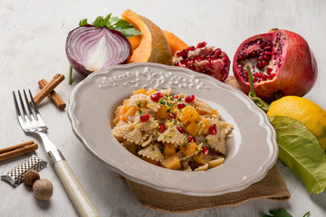 butterfly pasta with pumpkin pomegranate and spices