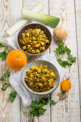 potatoes and lentils salad with turmeric fennel seed and orange grated peel
