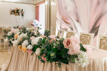 Banquet hall decorated with flowers