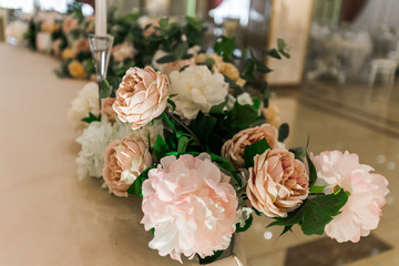 Banquet hall decorated with flowers