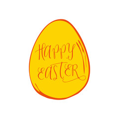drawing easter egg with orange signature happy easter on white background