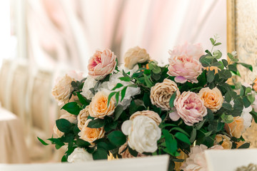 Banquet hall decorated with flowers