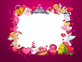 Obraz premium Valentines Day hearts and love holiday gifts frame