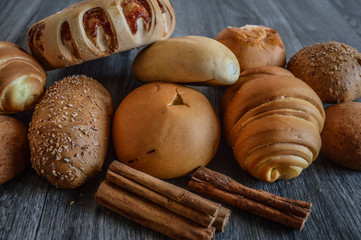 breads on wooden background