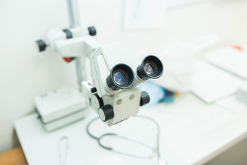 Fototapeta na wymiar Professional medical microscope in a research center