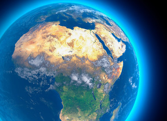 Mappa fisica del mondo, vista satellitare dell’Africa settentrionale e centrale. Globo. Emisfero. Rilievi e oceani. Rendering 3D. Elemento di questa immagine è fornito dalla NASA © Naeblys