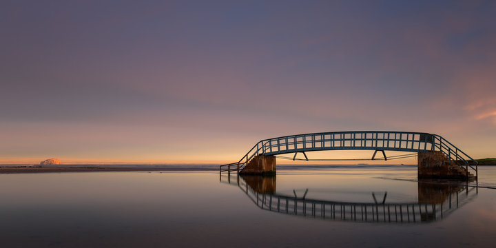 Bridge to Nowhere at sunrise, Belhaven Bay, Dunbar, East Lothian, Scotland