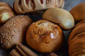 breads on wooden background