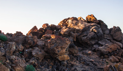 rocks in a trekking path of Tenerife with sunset light