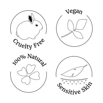 Vector set of logo design template, icons and badges for natural and organic cosmetics - cruelty free, sketch style