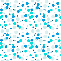 Bright blue messy dots on white background. Festive seamless pattern with round shapes. Grunge dotted texture for wrapping paper, web. Vector illustration.