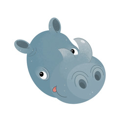 cartoon scene with rhinoceros animal head on white background - illustration for children