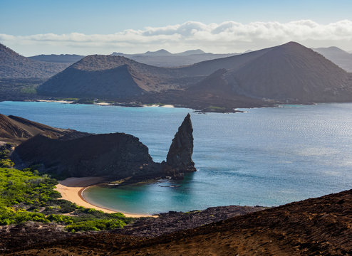 Pinnacle Rock, elevated view, Bartolome Island, Galapagos, Ecuador