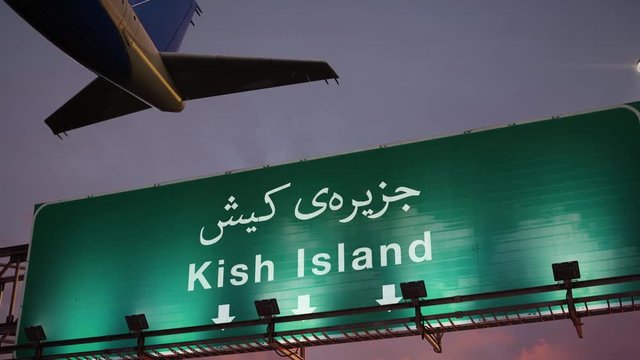 Airplane Take off Kish Island during a wonderful sunrise