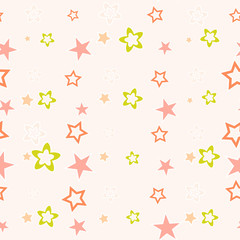 Fototapeta na wymiar Abstract star confetti seamless pattern on pink background. Vector illustration.