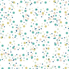 Festive pattern with colorful little circles. Chaotic polka dot background. Abstract round seamless pattern. Dotted texture. Vector illustration.