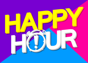 Happy Hour, sale tag, poster design template, vector illustration