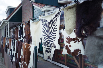 Obraz na płótnie Canvas Dry animal skins. Horse, cow, sheep.