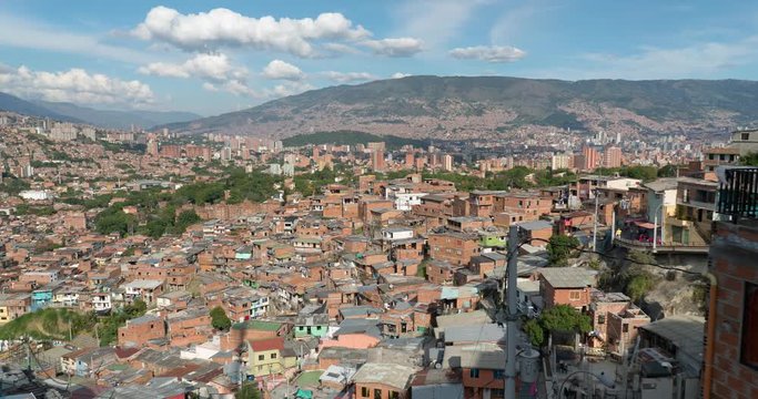 Medellin, Colombia, time lapse of Comuna 13 slums. Once one of the most dangerous neighbourhoods in Colombia
