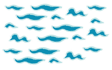Set of vector blue wave icons on white background.