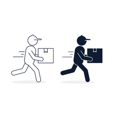 Man courier in a hurry to deliver a package, Vector isolated icon set for shipping service logistics. Delivery concept - obrazy, fototapety, plakaty