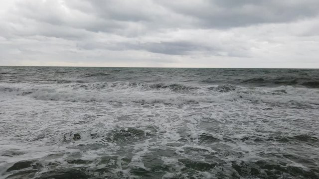 Rough sea on a cloudy winter day