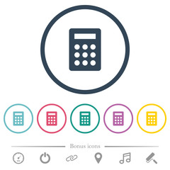 Calculator flat color icons in round outlines