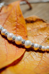 Autumn Leaf with Pearls