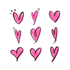 Set of hand drawn hearts, valentine's day doodle, love symbol
