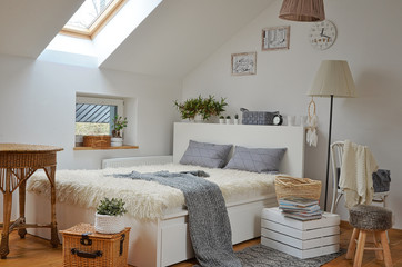 Bedroom interior in scandinavian style